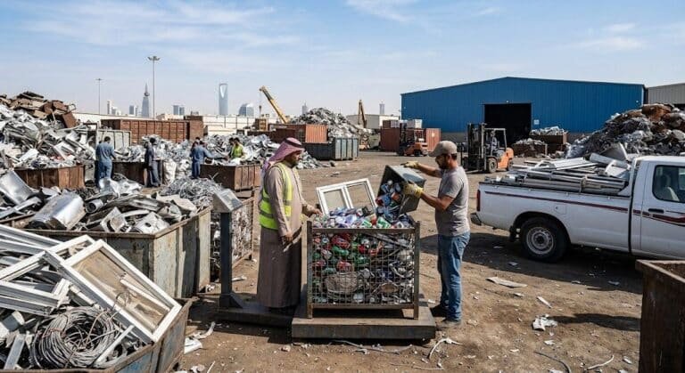 فريق عمل محترف يقوم بفرز ونقل الخردة والسكراب بدقة وأمان باستخدام أحدث المعدات والموازين ضمن خدمات شراء سكراب حي الإسكان لضمان تقديم تقييم عادل وخدمة موثوقة للعملاء.