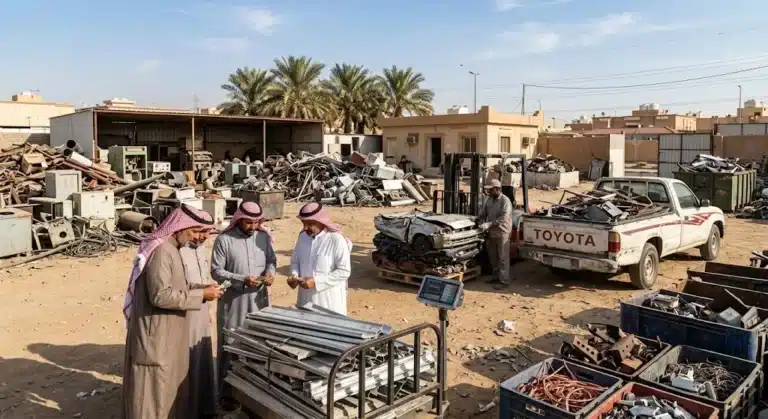 فريق عمل محترف يقوم بأعمال فحص وتصنيف وتحميل السكراب والخردوات بدقة وأمان باستخدام أحدث المعدات وسيارات النقل ضمن خدمات شراء سكراب حي الجنادرية لضمان سرعة الإنجاز والمحافظة على نظافة المكان وراحة العملاء.